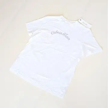 Calvin Klein 화이트 크루넥 로고 심플 셔츠