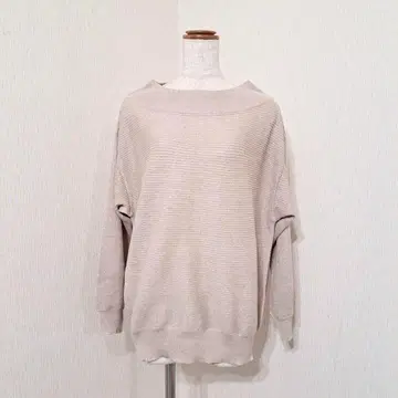드레스킵 드롭 숄더 리브 니트 얇은 소재 루즈넥 베이지 무지 L