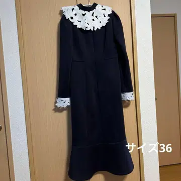 셀포드 머메이드 원피스 레이스 옷깃 플레어 네이비