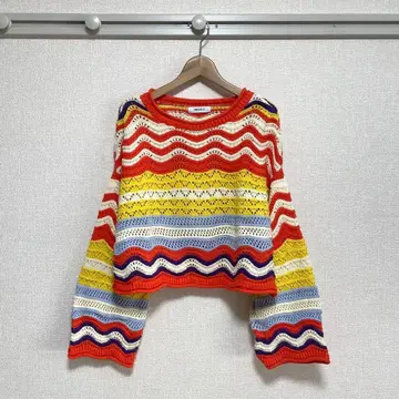 FOREVER21 레인보우 배색 시스루 니트 보헤미안 니트 풀오버