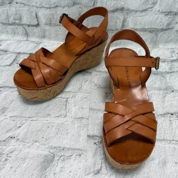 FABIO RUSCONI 브라운 가죽 웨지 샌들 22.5cm