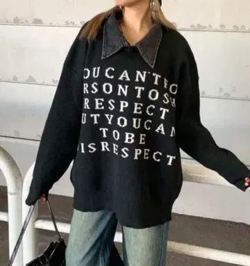 논-헤지 엘리 데님 로고 니트