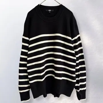 유니클로 스무스 코튼 릴랙스 보더 크루 스웨터 S [ c76