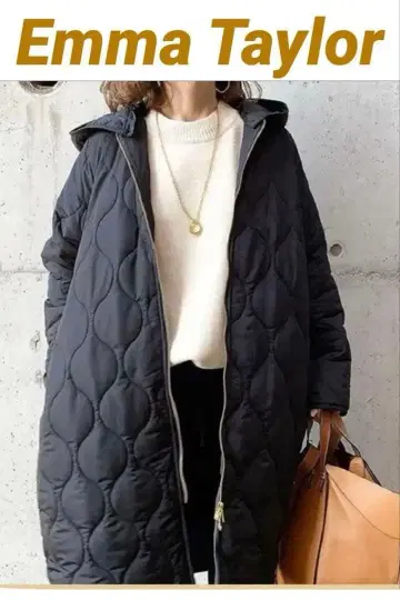 엠마 테일러 멋진 블랙 퀼팅 롱 코트 특가