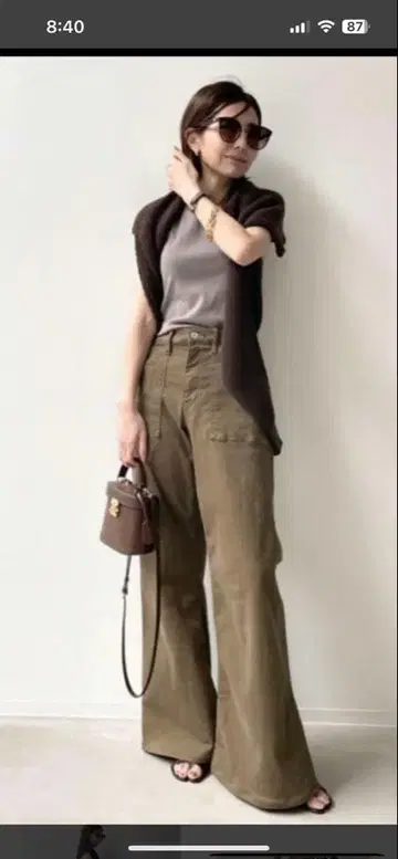 카고 팬츠 와이드 레그 올리브 XS