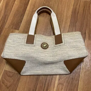 헌팅월드 토트백 화이트 브라운 메쉬 가죽