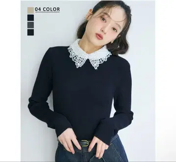 basement 2TYPE 카라 부착 리브 니트 탈부착 옷깃 네이비