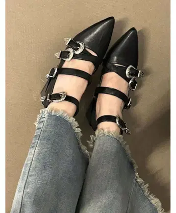 버클 포함 블랙 펌프스 24.5cm 힐 앵클 스트랩 펌프스