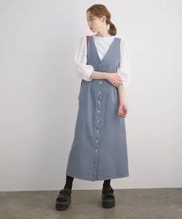 새상품 마드모아젤 로페 업사이클 데님 원피스 오버롤 스커트