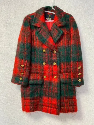 CLATHAS 38 체크 코트 버블 시대 90s 크리스마스 빨간색 그린