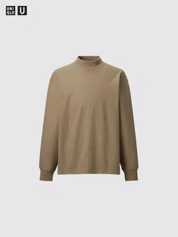 완판 UNIQLO U 브러쉬드 저지 모크넥 T셔츠 브라운 L
