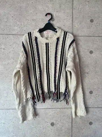 펄 라인 케이블 니트 스웨터