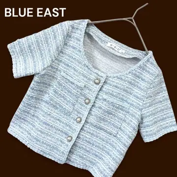 블루이스트 반팔 노카라 트위드 자켓 보더 면 혼방 S 세탁 가능