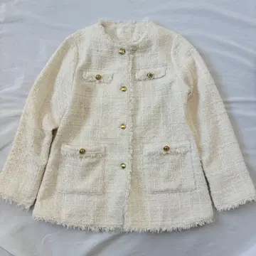 새상품급 2023년 그로브 프린지 트위드 자켓 골드 버튼