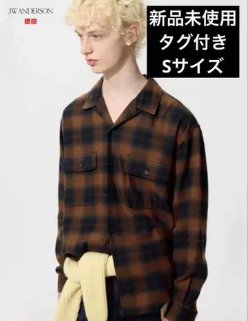 JW ANDERSON 브라운 오렌지 체크 플란넬 셔츠