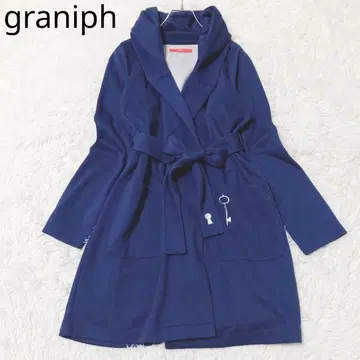 그라니프 롱 코트 후드 부착 패치 포켓 벨트 네이비 F