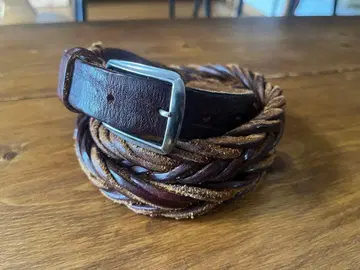 골든구스 가죽 벨트 뜨개질 메쉬 브라운 빈티지