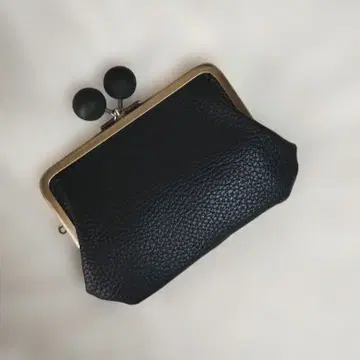 모자 가마구치 지갑 (12cm) 블랙 가죽 흑목구슬 가마구치 앤틱 골드