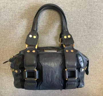 지미추 네이비 가죽 핸드백