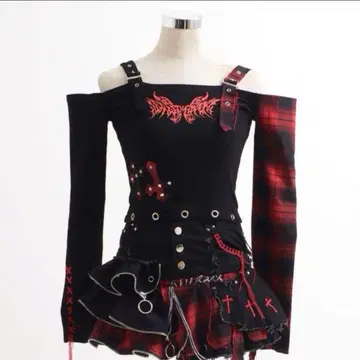 가루루 지퍼 반신반의 오프숄더 지퍼 스커트 ~붕괴~ 셋업 빨간색