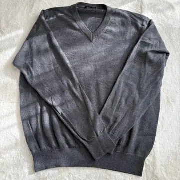 CONTIR 울 100% V넥 니트 L 사이즈 남성용 그레이