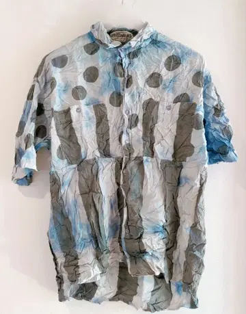 UNIONBAY 스카이블루와 그레이 도트 무늬 반팔 셔츠 M 사이즈