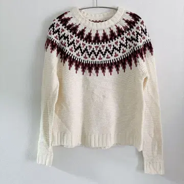 노르딕 무늬 긴팔 니트 스웨터 아이보리 귀여운 세련된