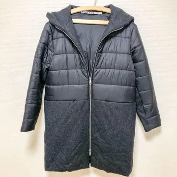 니코앤드 LL 4 후드 부착 충전솜 절개 코트 블랙 새상품급