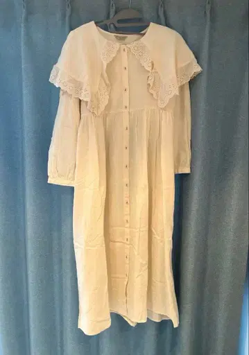 SM2 아이보리 레이스 프릴 옷깃 긴팔 원피스 원피스 프릴 옷깃