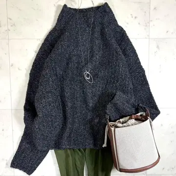 인기 드레 스테리아 푸들 니트 알파카 울 복슬복슬 루즈핏 그레이