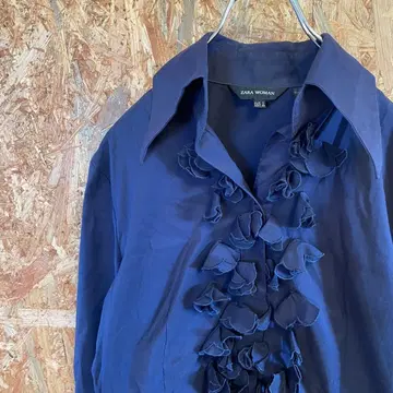 AE9281 ZARA WOMAN 긴팔 셔츠 네이비 여성용 L