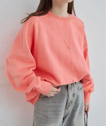 PUAL CE CIN 심플 쭈리 맨투맨 풀오버 살몬 핑크