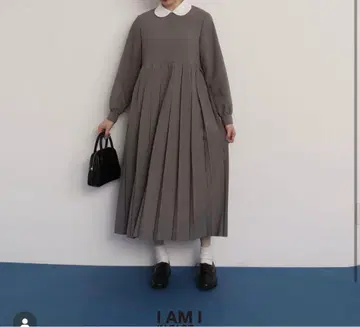 I AM I 그레이 카라 부착 플리츠 원피스 긴팔 OJO pleats