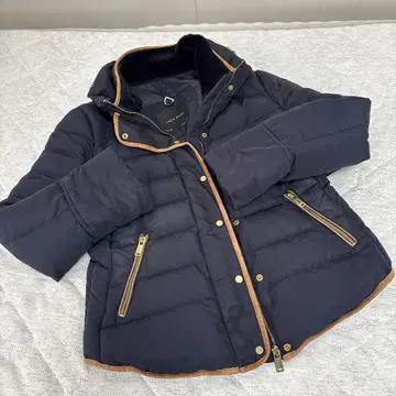 ZARA BASIC 후드 부착 다운 자켓 네이비