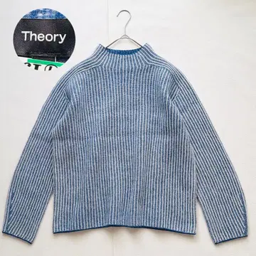 Theory 리버서블 니트 모크넥 울 캐시미어 실크 파랑
