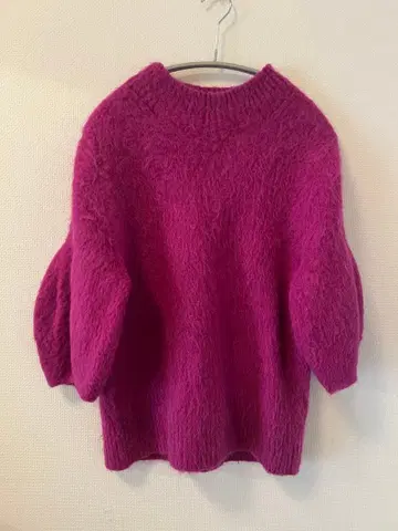 BEAMS / EFFE 알파카 혼방 핑크 오부 소매 니트