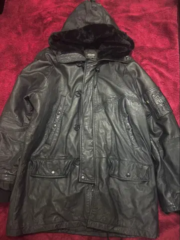 리얼 가죽 코트 블랙 퍼 후드 부착