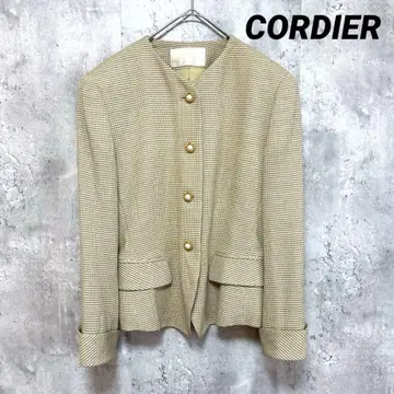 [CORDIER] 실크 혼방 노카라 자켓 베이지 디자인 버튼 XL