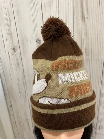 미키마우스 니트 모자 브라운 폼폼 포함