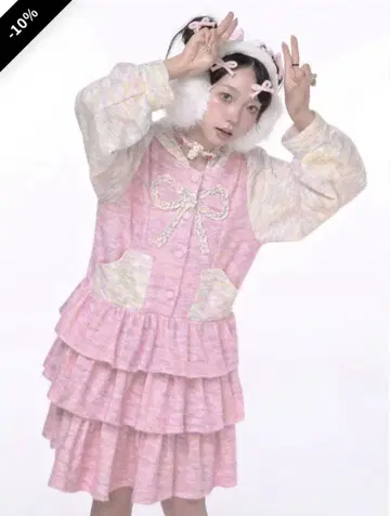 sos meme club 원피스 핑크 토끼 귀 긴팔