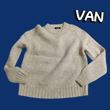 VAN 크림색 니트 스웨터 남성용 쇼와 레트로 하자품