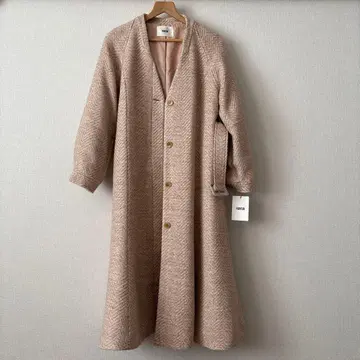 FURFUR 믹스 트위드 노카라 코트 핑크 베이지