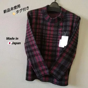 [택 포함 미사용 새상품] 그레이, 블랙, 핑크 배색 체크 풀오버