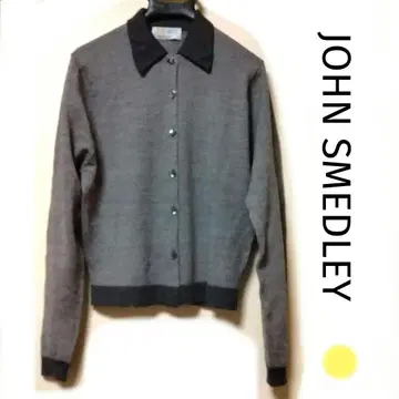 레어 존스메들리 카라 부착 니트 헤링본 메리노울 영국제 L