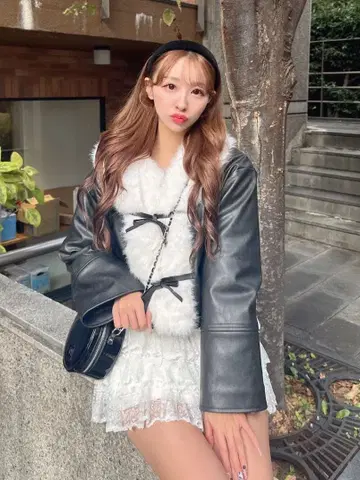 다리치 리본 벨트 빈티지 가죽 자켓