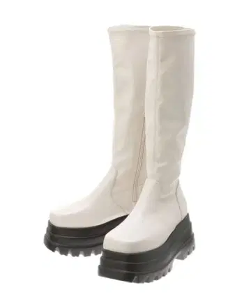 EVRIS 플랫폼 스트레치 롱 부츠 통굽 아이보리 L