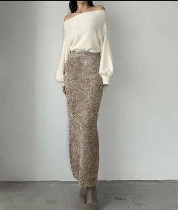 Louere 루엘레 샤기 니트 펜슬 스커트 라메 믹스 S 야마다야