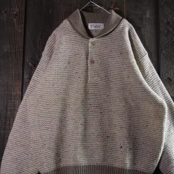 SP 구제 의류 하프 버튼 니트 트위드 니트 오버 사이즈 L 브라운 계열