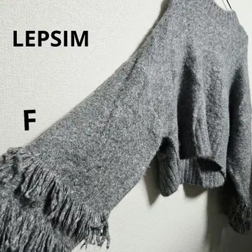 LEPSIM 소매 프린지 장식 그레이 크롭 니트 F 사이즈