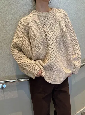 빈티지 스타일 케이블 니트 긴팔 스웨터 셀렉트 모카 익명 배송